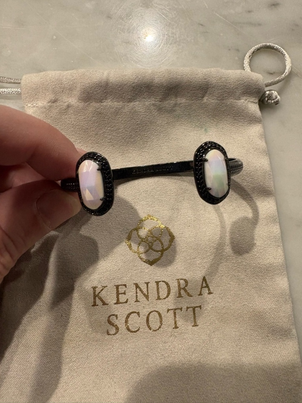 Kendra Scott Gunmetal White Iridescent Lux Elton Cuff Bracelet EUC